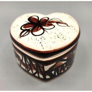 Hawaiian Ceramic Heart Trinket Box With Lid Floral Hand Painted Aloha Kilns